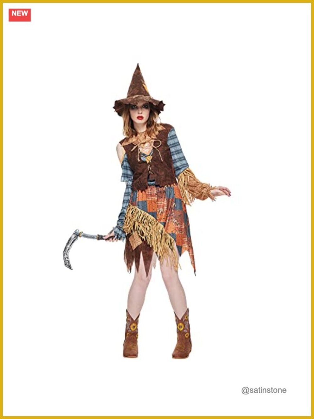 Women Wicked Scarecrow Costume Straw Dress Kit Halloween Adult